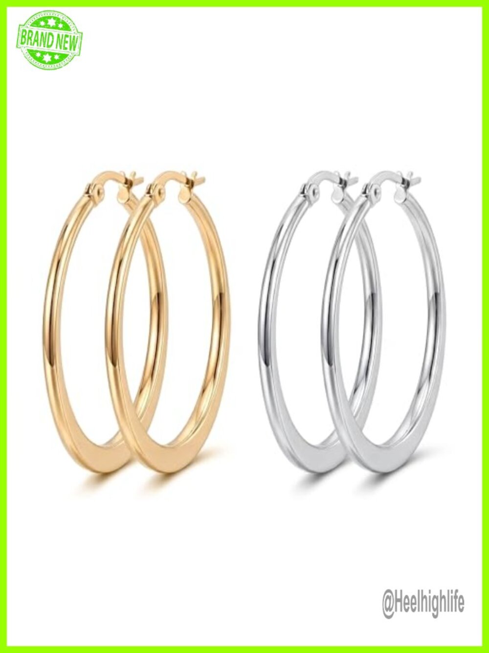 14K Gold Hoop Earrings Hypoallergenic Waterproof 2-Pair Set Women